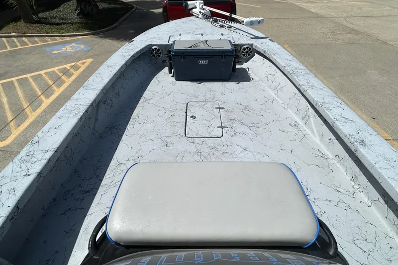 Slide: The Image of 2015 Haynie Magnum boat deck with Yeti cooler and trolling motor. - 3