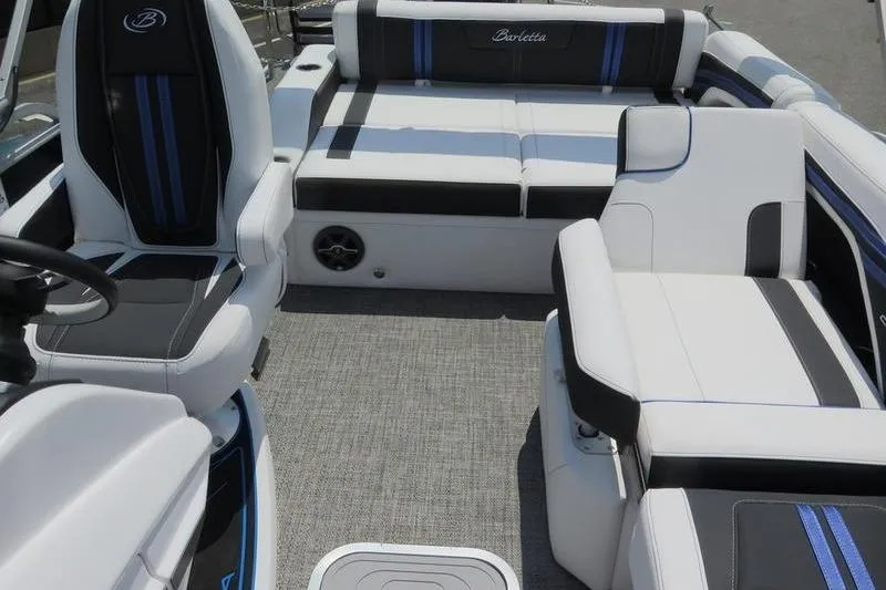 Slide: The Image of 2025 Barletta Corsa 23UC boat interior with stylish seating and modern design. - 22