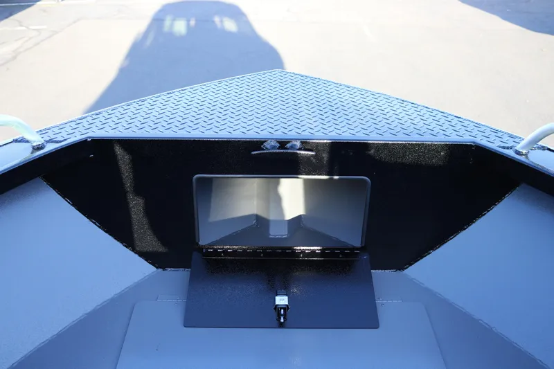 Slide: The Image of 2026 Alumaweld Stryker X202 boat interior with diamond plate flooring. - 12