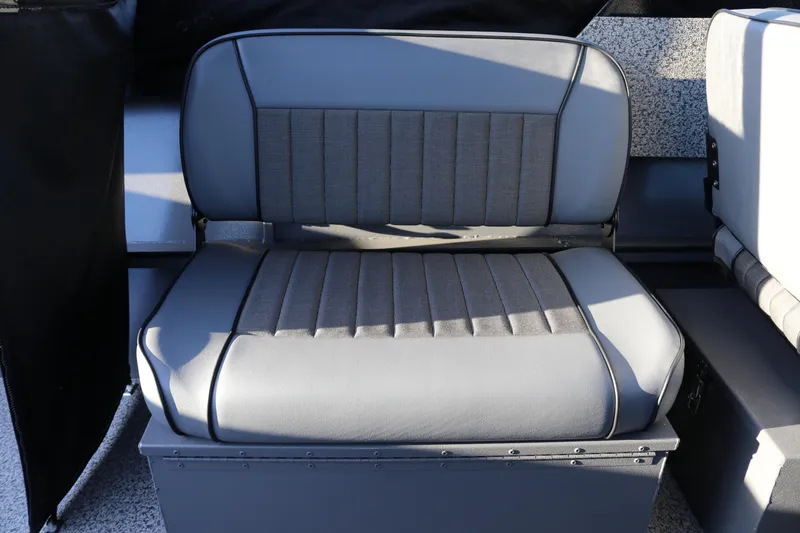 Slide: The Image of 2026 Alumaweld Stryker X202 boat seat with gray upholstery and sleek design. - 33