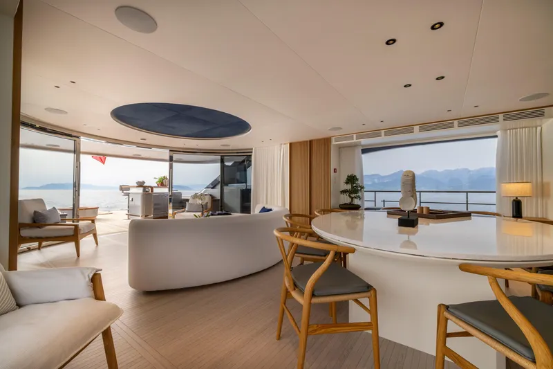 Slide: The Image of Luxurious interior of 2024 Benetti Oasis 34M yacht with elegant furnishings and panoramic sea views. - 17