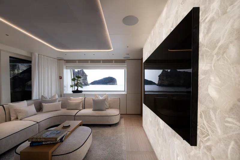 Slide: The Image of Luxurious interior of 2024 Benetti Oasis 34M yacht with ocean view and modern decor. - 21