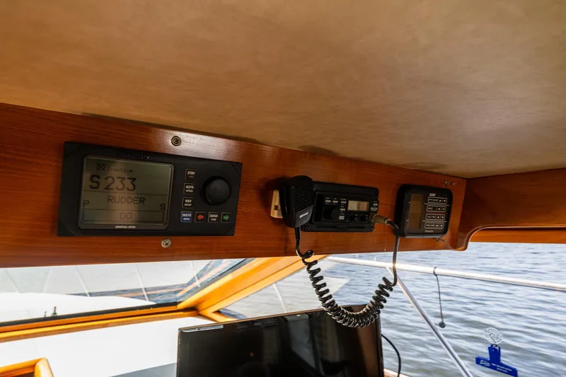 Slide: The Image of Interior view of 1989 Ocean Alexander 42 yacht dashboard with navigation instruments. - 48