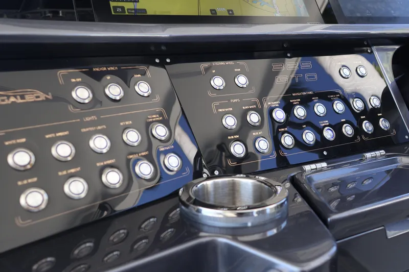 Slide: The Image of Control panel of 2024 Galeon 325 GTO yacht with navigation and lighting buttons. - 34