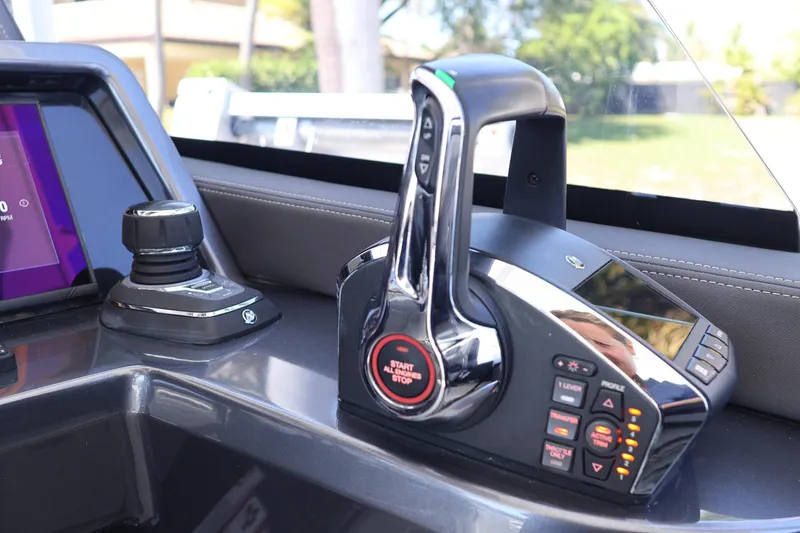 Slide: The Image of 2024 Galeon 325 GTO dashboard with digital display and control panel. - 41