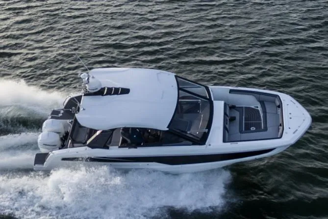 Slide: The Image of Manufacturer Provided Image: 2024 Galeon 325 GTO luxury motor yacht cruising on open water. - 6
