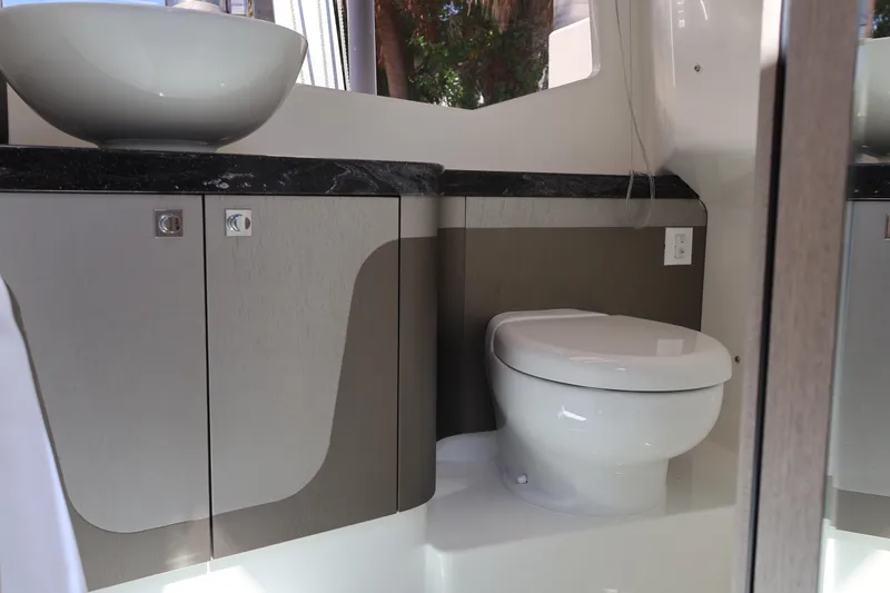 Slide: The Image of Luxurious bathroom interior of 2024 Galeon 325 GTO yacht with modern fixtures. - 65