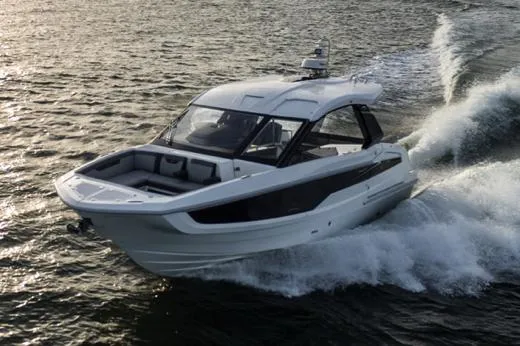 Slide: The Image of Manufacturer Provided Image: 2024 Galeon 325 GTO luxury motor yacht cruising on open water. - 7