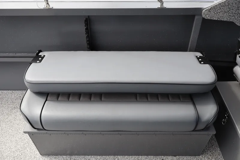 Slide: The Image of 2026 Alumaweld Intruder Outboard 20 boat seat, gray upholstery, sleek design. - 26