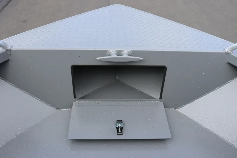 Slide: The Image of 2026 Alumaweld Intruder Outboard 20 boat bow with storage compartment and latch. - 7