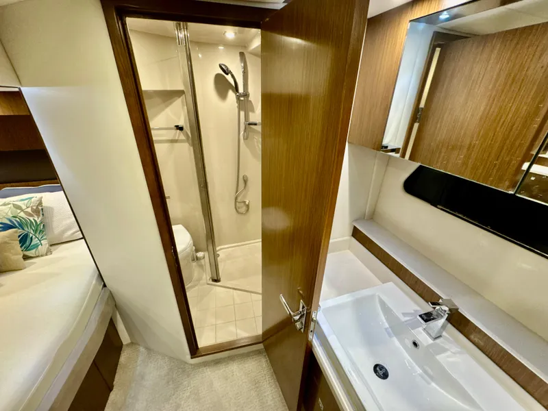 Slide: The Image of Interior view of 2016 Cruisers Yachts 48 Cantius bathroom. - 29