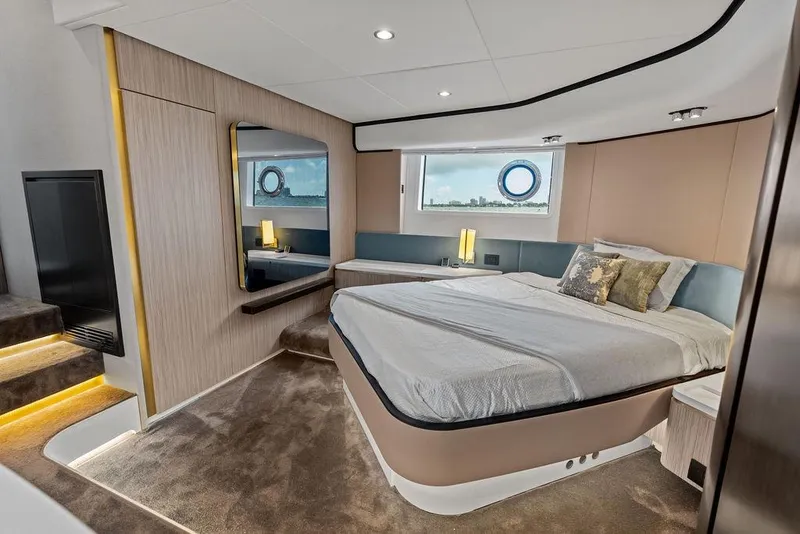 Slide: The Image of Luxurious 2019 Azimut yacht bedroom with modern design and elegant furnishings. - 28