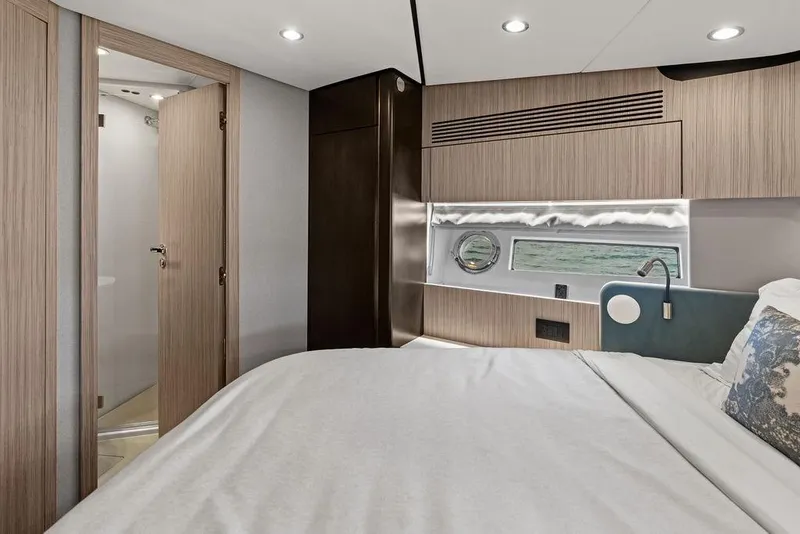 Slide: The Image of Luxurious 2019 Azimut yacht bedroom with modern design and ocean view. - 37