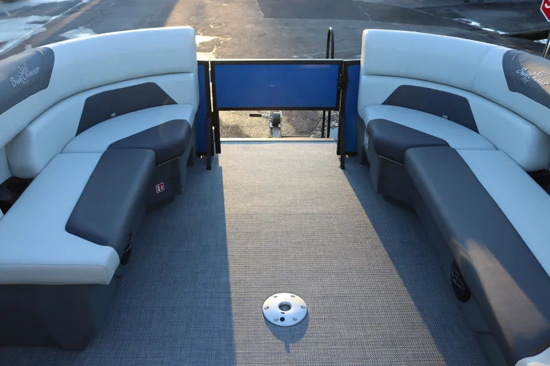 Slide: The Image of Interior of 2026 SunChaser Geneva Fish 22 pontoon boat with spacious seating. - 11