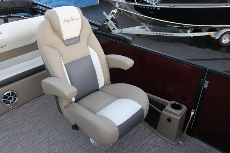 Slide: The Image of Luxurious seating on 2026 SunChaser Eclipse 23 SB DH pontoon boat. - 26