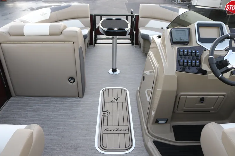 Slide: The Image of 2026 SunChaser Eclipse 23 SB DH pontoon boat interior with helm and seating. - 34