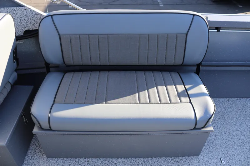 Slide: The Image of 2026 Alumaweld Intruder Outboard 20 boat seat, gray upholstery, sleek design. - 9