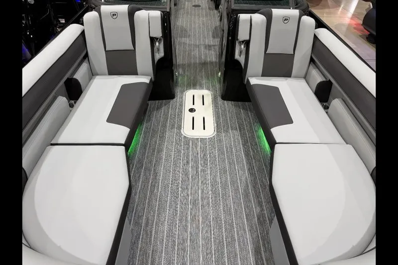 Slide: The Image of Interior of 2026 Premier 250 Solaris Sport boat with sleek seating and modern design. - 8