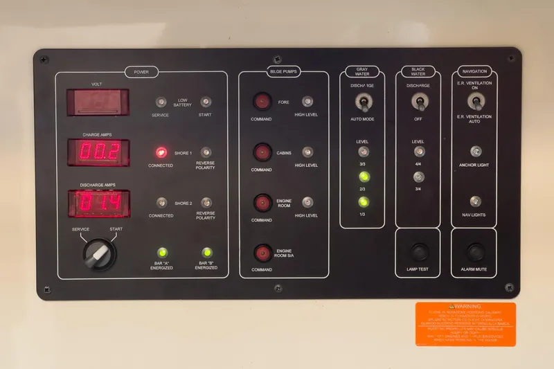Slide: The Image of Control panel of a 2013 Azimut Magellano 50 yacht, displaying various system indicators. - 58