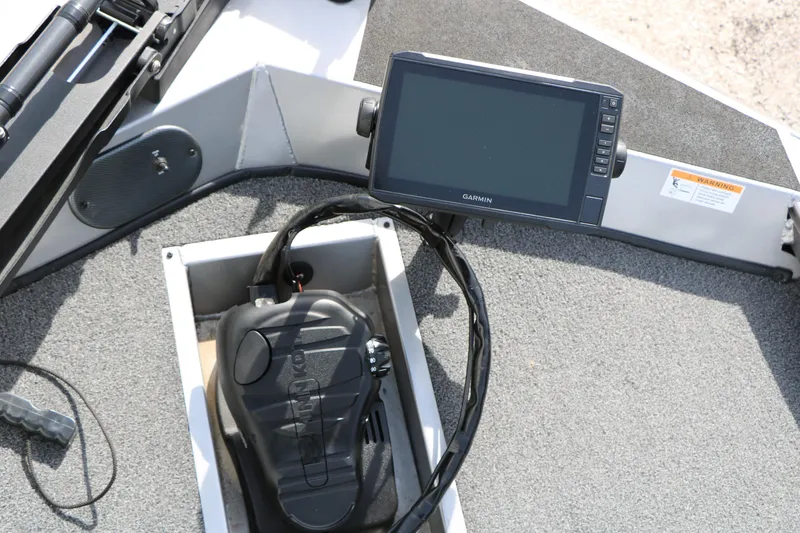 Slide: The Image of 2019 Crestliner VT 18 boat with Garmin navigation system and foot pedal control. - 19