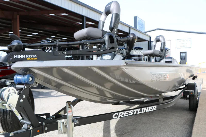 Slide: The Image of 2019 Crestliner VT 18 fishing boat on trailer, equipped with Minn Kota Maxxum motor. - 4