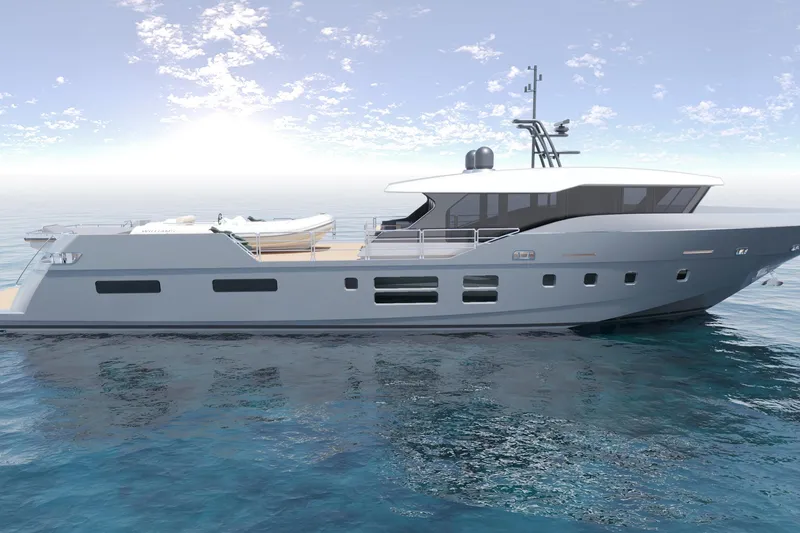 The Image of 2027 Canados 100 yacht on calm ocean waters under a clear sky. - 1