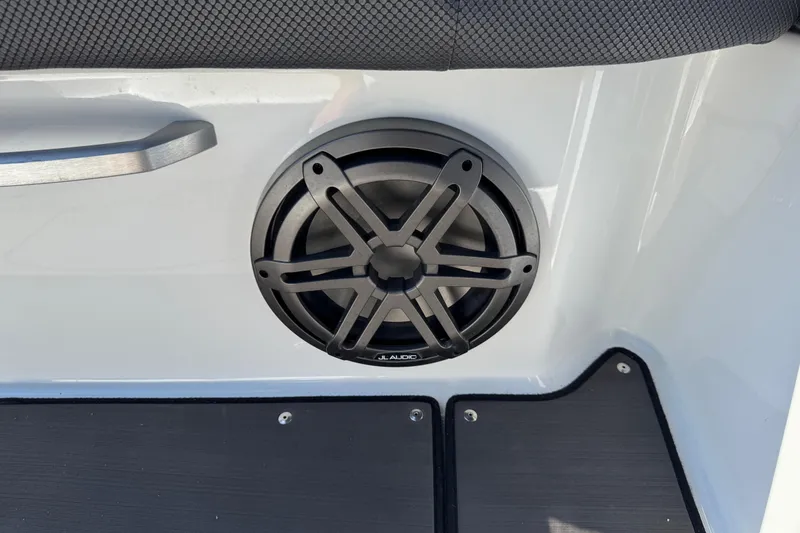 Slide: The Image of Speaker on 2022 Scarab 285 ID boat interior, featuring JL Audio design. - 34