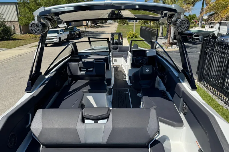 Slide: The Image of 2022 Scarab 285 ID boat interior with sleek seating and modern design. - 72