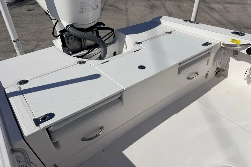 Slide: The Image of 2019 Everglades 253 Center Console boat interior with Yamaha 300 engine. - 8