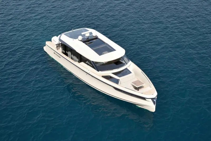 The Image of 2026 Saxdor 460 GTC luxury yacht cruising on clear blue ocean waters. - 0