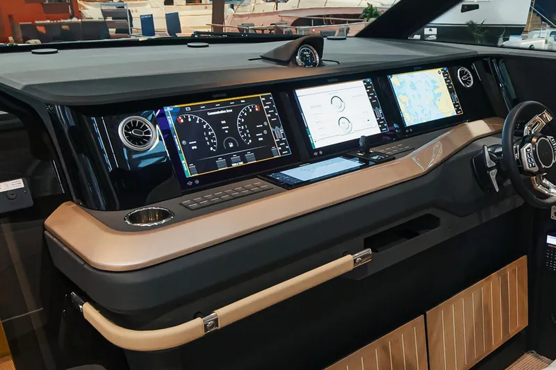 Slide: The Image of Dashboard of 2026 Saxdor 460 GTC with advanced navigation displays and controls. - 14