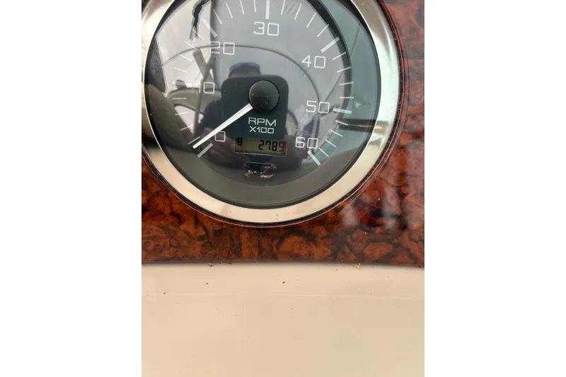 Slide: The Image of Close-up of 2001 Sea Ray 380 Sundancer RPM gauge displaying 2789 hours. - 21