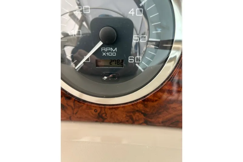 Slide: The Image of Close-up of 2001 Sea Ray 380 Sundancer RPM gauge displaying 2782 RPM. - 22