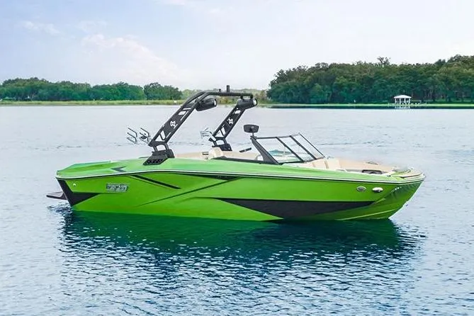 Slide: The Image of Manufacturer Provided Image: Green 2026 Heyday H22 boat on calm water. - 10