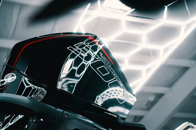 Slide: The Image of Futuristic 2025 Statement 360 CAT engine with sleek design and geometric lighting. - 27