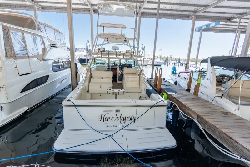 The Image of 2007 Tiara Yachts 3800 Open docked, rear view, named "Her Majesty," at Palm Harbor marina. - 0