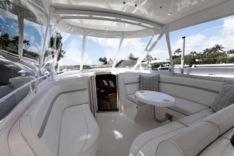Slide: The Image of Luxurious interior of 2016 Intrepid 400 Cuddy boat with plush seating and table. - 30