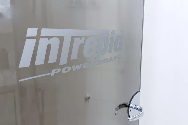 Slide: The Image of Intrepid Powerboats logo on a 2016 Intrepid 400 Cuddy door. - 64