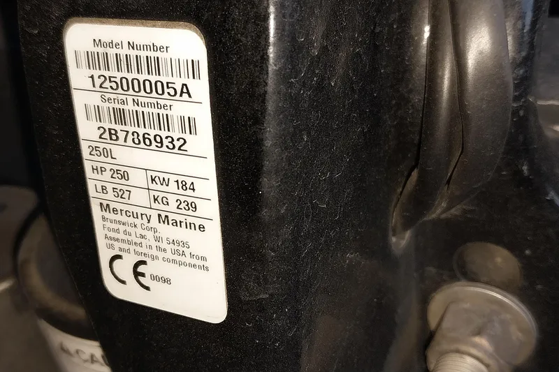 Slide: The Image of Label on Mercury Marine engine, model 250L, serial 2B786932, 250 HP, 2021 Regency 230 LE3 Sport. - 26