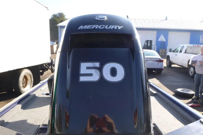 Slide: The Image of Mercury outboard motor on 2021 Tracker Pro 170 boat, number 50 displayed. - 14