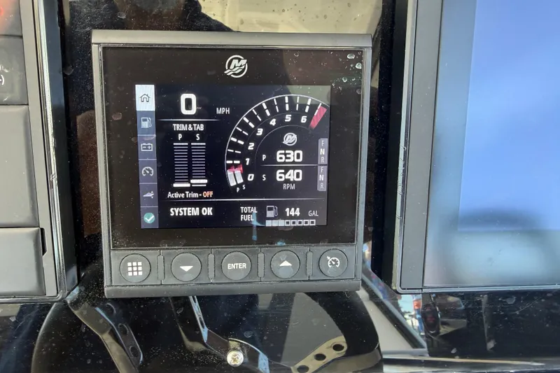 Slide: The Image of Digital dashboard of 2023 Aquila 36 Sport showing speed, RPM, and fuel levels. - 20