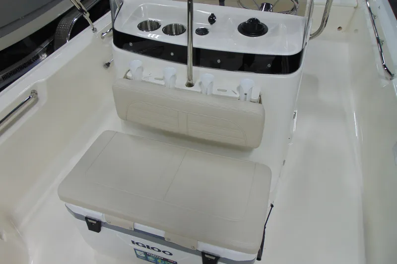 Slide: The Image of 2026 Boston Whaler 190 Montauk interior with seating and console details. - 8