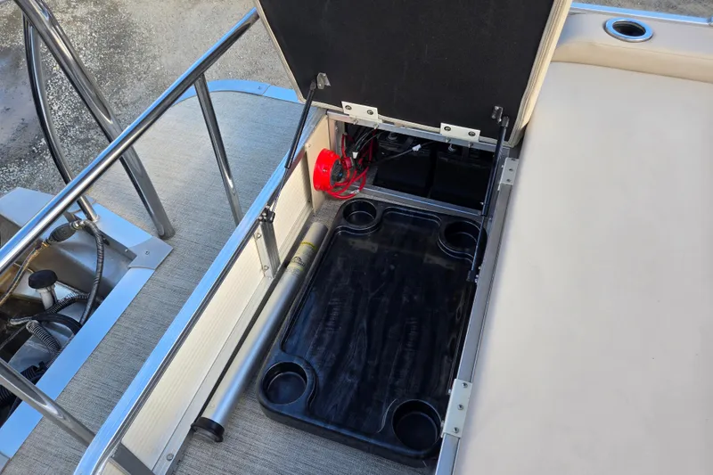 Slide: The Image of Open storage compartment on 2020 Avalon LSZ VRB - 24' boat deck. - 38