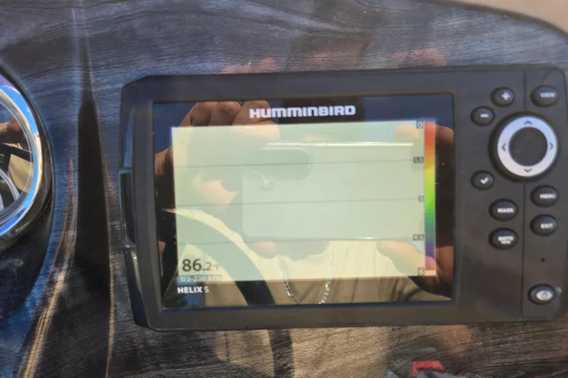 Slide: The Image of Humminbird Helix 5 fish finder on 2020 Avalon LSZ VRB - 24' boat dashboard. - 49