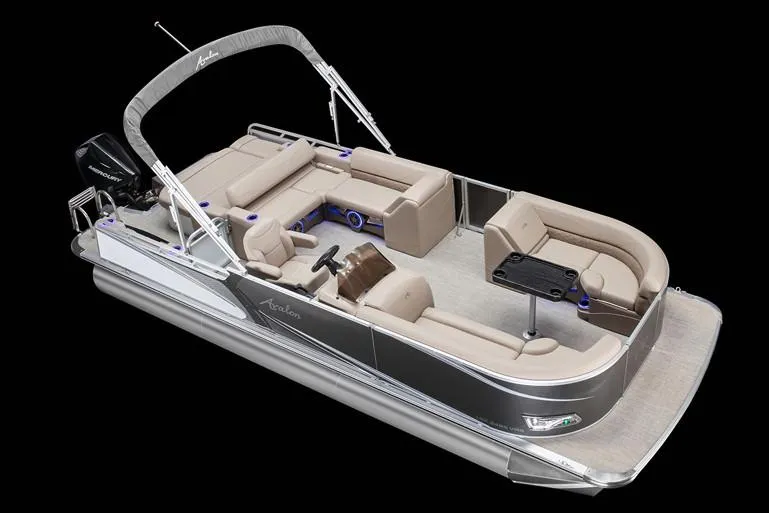 Slide: The Image of Manufacturer Provided Image: 2019 Avalon LSZ VRB 24' pontoon boat with beige seating and black accents. - 58