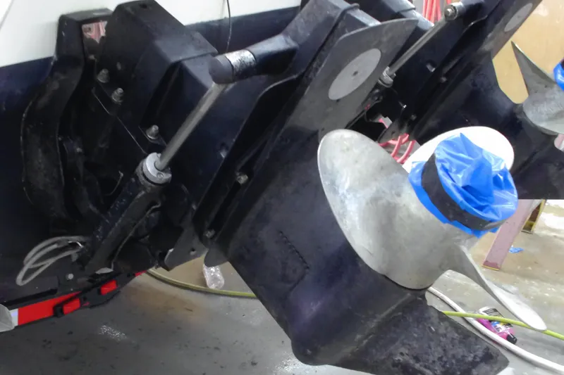 Slide: The Image of Close-up of a 1997 Sea Ray 280 Cuddy Cabin boat propeller and drive system. - 12