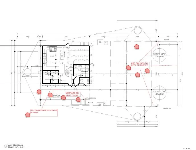 Slide: The Image of Blueprint of a 1981 custom lift boat with detailed structural design. - 23