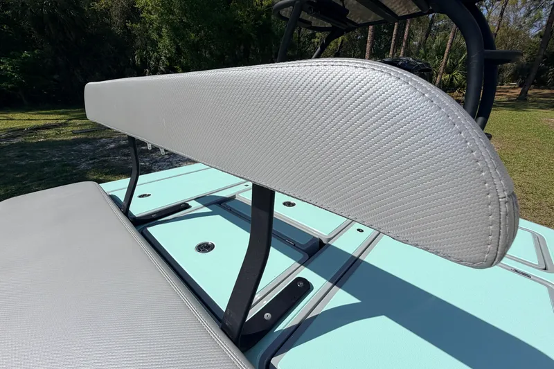 Slide: The Image of 2022 Chittum Skiffs Islamorada 21 boat seat detail, featuring sleek design and textured upholstery. - 37