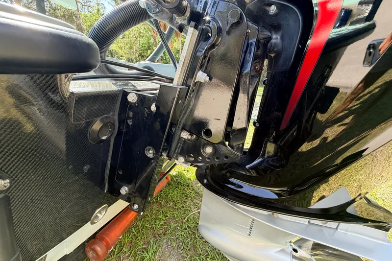 Slide: The Image of Close-up of 2022 Chittum Skiffs Islamorada 21 boat engine mount. - 64