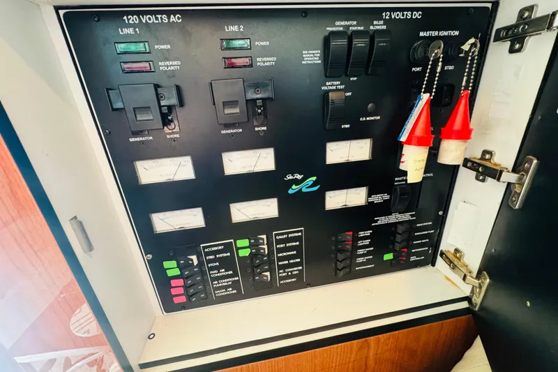 Slide: The Image of Electrical control panel of a 2000 Sea Ray 400 Sedan Bridge yacht. - 53